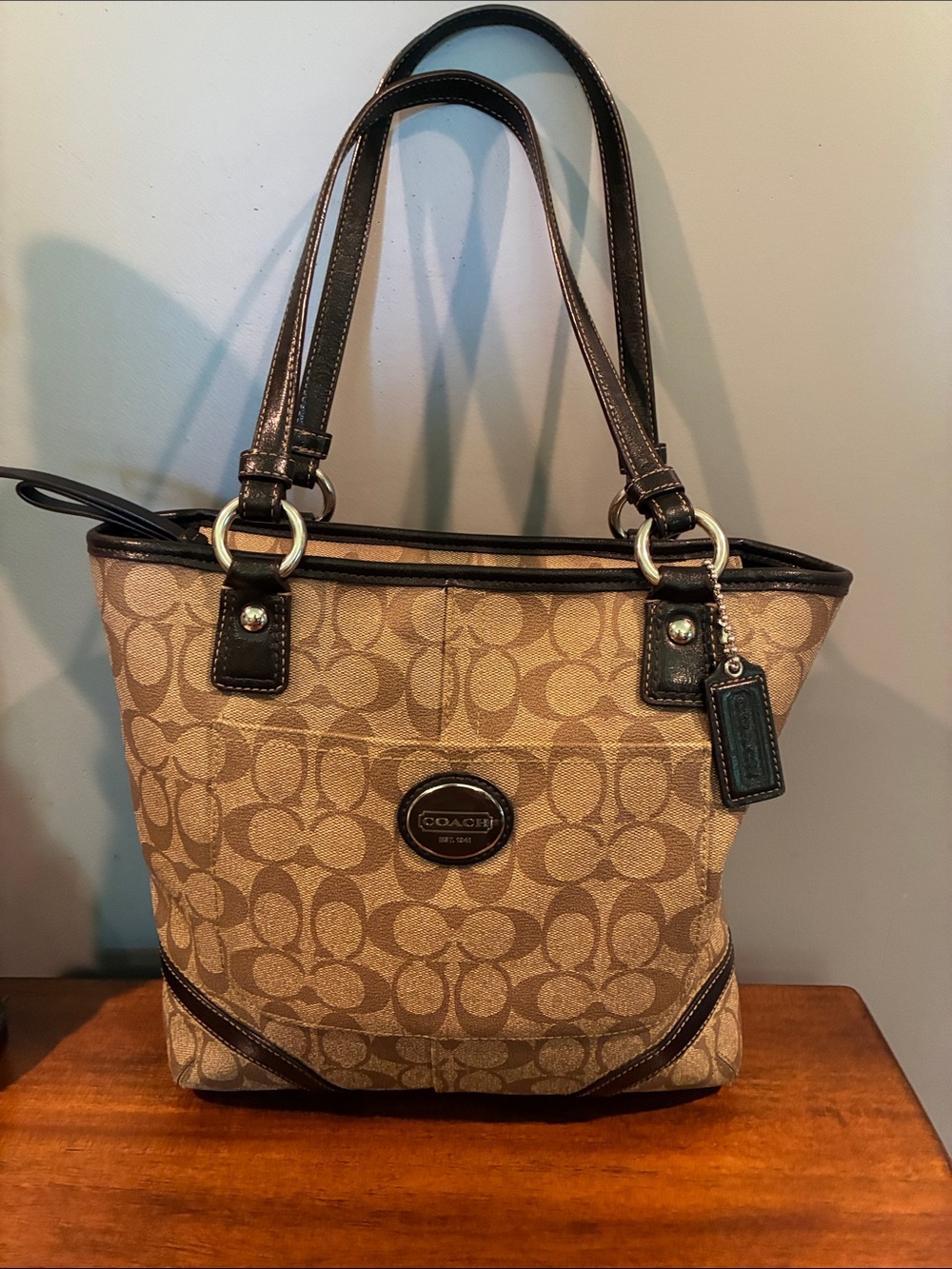 Coach Signature leather Tote in Brown and Tan